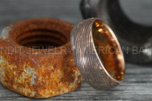 Damascus Steel Ring, Damascus Steel Wedding Ring, Damascus Steel Wedding Band, Gold Wedding Ring, Gold Damascus Steel Wedding Ring