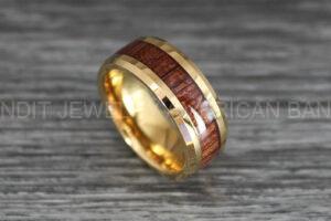 Wood Ring, Wood Wedding Band, Wood Wedding Ring, Yellow Gold Wedding Band