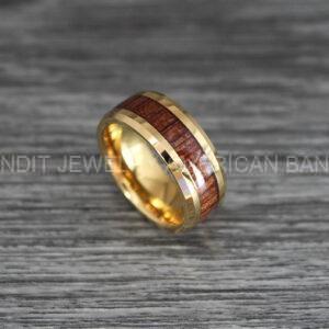 IMG_0361 Wood Ring, Wood Wedding Band, Wood Wedding Ring, Yellow Gold Wedding Band