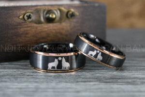 Howling Wolves Ring, Wolf Ring, Couple Wedding Rings, Couple Rings, Wolves Ring, Wolf Howl Ring, Black Wedding Bands, Matching Wedding Rings