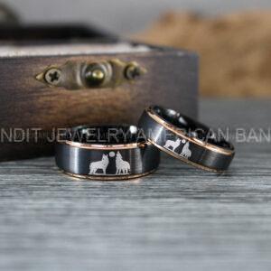 IMG_1236 Howling Wolves Ring, Wolf Ring, Couple Wedding Rings, Couple Rings, Wolves Ring, Wolf Howl Ring, Black Wedding Bands, Matching Wedding Rings