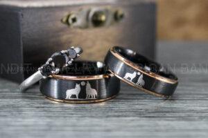 Howling Wolves Ring, Wolf Ring, Couple Wedding Rings, Couple Rings, Wolves Ring, Wolf Howl Ring, Black Wedding Bands, Matching Wedding Rings