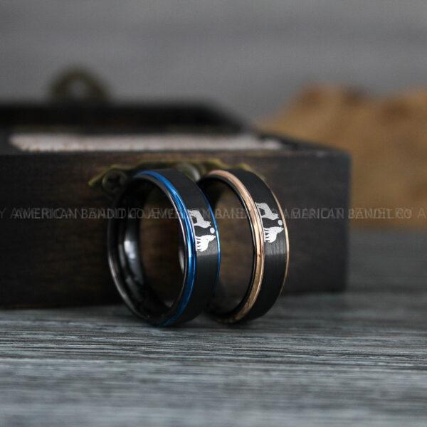 Howling Wolves Ring, Wolf Ring, Couple Wedding Rings, Couple Rings, Wolves Ring, Wolf Howl Ring, Black Wedding Bands, Matching Wedding Rings