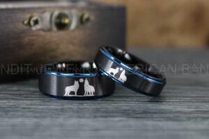 Howling Wolves Ring, Wolf Ring, Couple Wedding Rings, Couple Rings, Wolves Ring, Wolf Howl Ring, Black Wedding Bands, Matching Wedding Rings