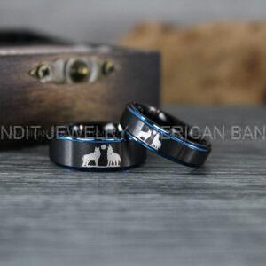 IMG_1242 Howling Wolves Ring, Wolf Ring, Couple Wedding Rings, Couple Rings, Wolves Ring, Wolf Howl Ring, Black Wedding Bands, Matching Wedding Rings
