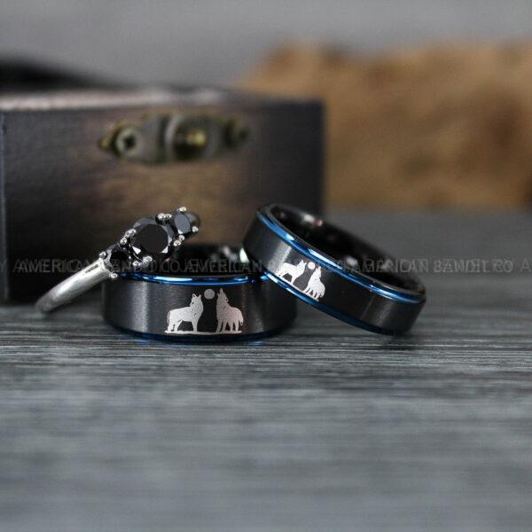 IMG_1243 Howling Wolves Ring, Wolf Ring, Couple Wedding Rings, Couple Rings, Wolves Ring, Wolf Howl Ring, Black Wedding Bands, Matching Wedding Rings