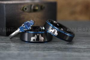 Howling Wolves Ring, Wolf Ring, Couple Wedding Rings, Couple Rings, Wolves Ring, Wolf Howl Ring, Black Wedding Bands, Matching Wedding Rings