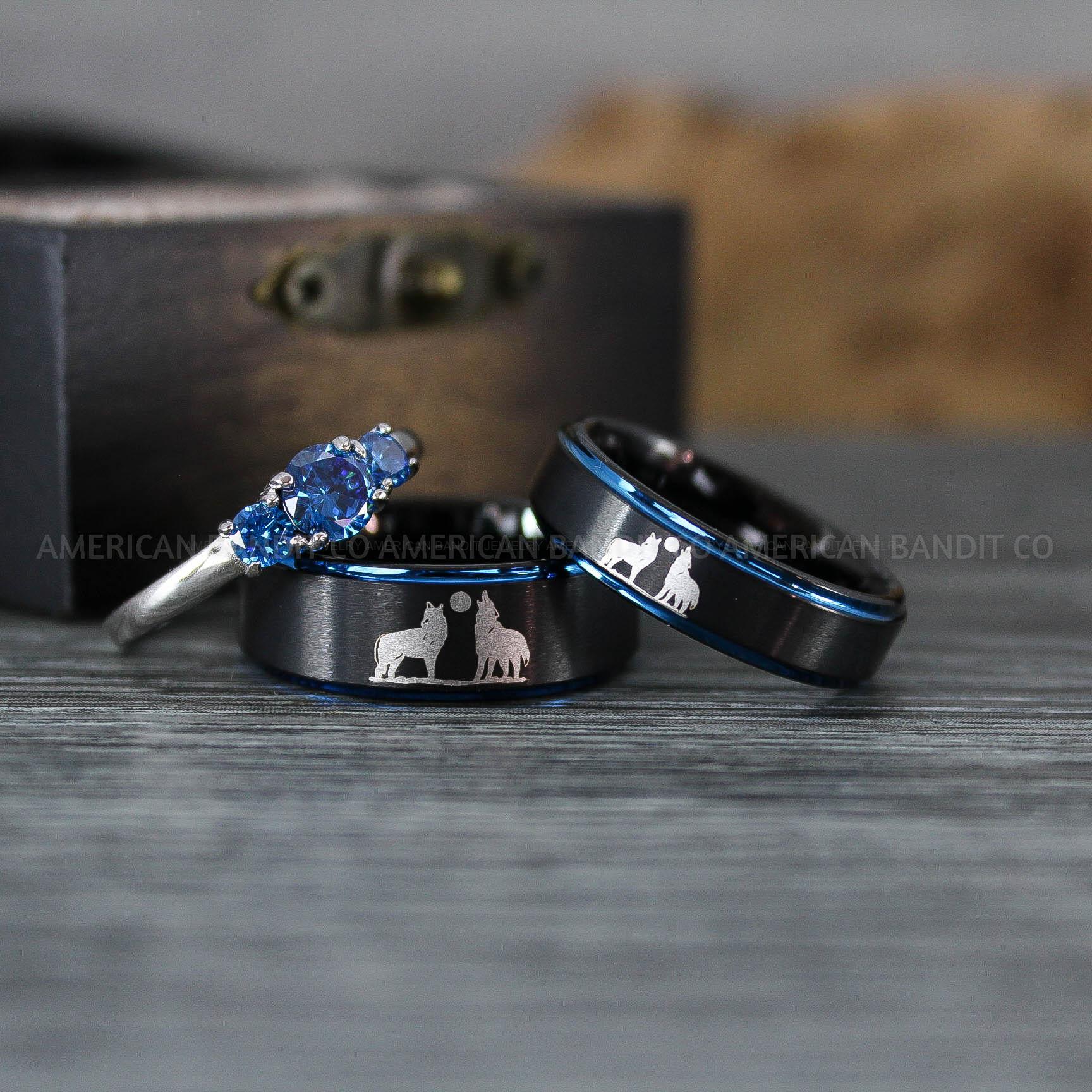 IMG_1244 Howling Wolves Ring, Wolf Ring, Couple Wedding Rings, Couple Rings, Wolves Ring, Wolf Howl Ring, Black Wedding Bands, Matching Wedding Rings - Image 1