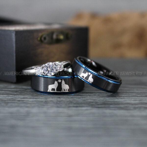 IMG_1245 Howling Wolves Ring, Wolf Ring, Couple Wedding Rings, Couple Rings, Wolves Ring, Wolf Howl Ring, Black Wedding Bands, Matching Wedding Rings