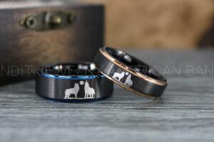 Howling Wolves Ring, Wolf Ring, Couple Wedding Rings, Couple Rings, Wolves Ring, Wolf Howl Ring, Black Wedding Bands, Matching Wedding Rings