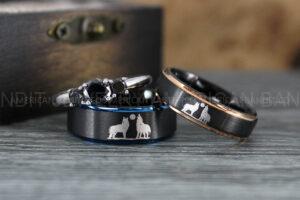 Howling Wolves Ring, Wolf Ring, Couple Wedding Rings, Couple Rings, Wolves Ring, Wolf Howl Ring, Black Wedding Bands, Matching Wedding Rings