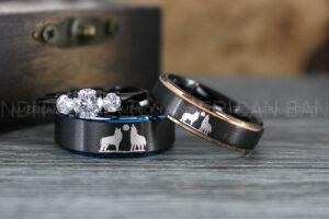 Howling Wolves Ring, Wolf Ring, Couple Wedding Rings, Couple Rings, Wolves Ring, Wolf Howl Ring, Black Wedding Bands, Matching Wedding Rings