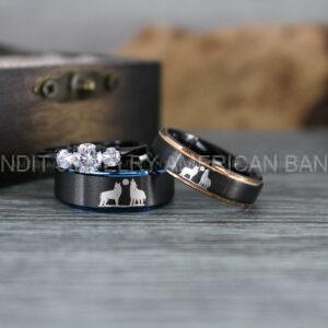 IMG_1249 Howling Wolves Ring, Wolf Ring, Couple Wedding Rings, Couple Rings, Wolves Ring, Wolf Howl Ring, Black Wedding Bands, Matching Wedding Rings