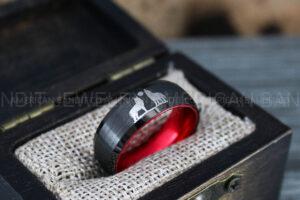 Howling Wolves Ring, Wolf Ring, Black Ring, Black Tungsten Ring, Wolves Ring, Wolf Howl Ring, Black Wedding Band