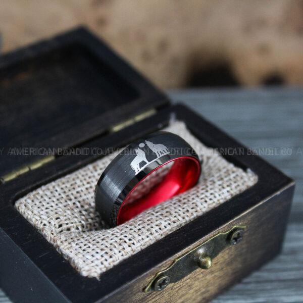 Howling Wolves Ring, Wolf Ring, Couple Wedding Rings, Couple Rings, Wolves Ring, Wolf Howl Ring, Black Wedding Bands, Matching Wedding Rings