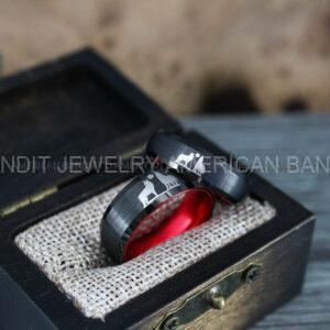 IMG_1257 Howling Wolves Ring, Wolf Ring, Couple Wedding Rings, Couple Rings, Wolves Ring, Wolf Howl Ring, Black Wedding Bands, Matching Wedding Rings