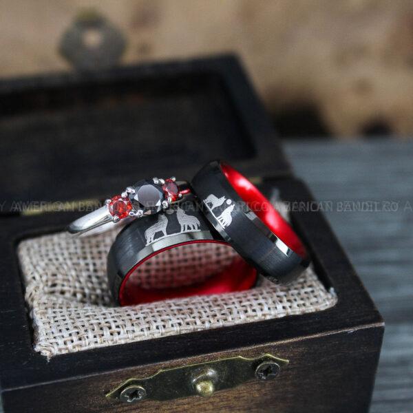Howling Wolves Ring, Wolf Ring, Couple Wedding Rings, Couple Rings, Wolves Ring, Wolf Howl Ring, Black Wedding Bands, Matching Wedding Rings