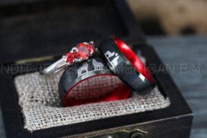 Howling Wolves Ring, Wolf Ring, Couple Wedding Rings, Couple Rings, Wolves Ring, Wolf Howl Ring, Black Wedding Bands, Matching Wedding Rings