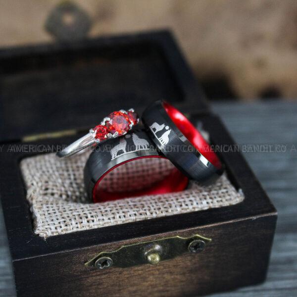 IMG_1260 Howling Wolves Ring, Wolf Ring, Couple Wedding Rings, Couple Rings, Wolves Ring, Wolf Howl Ring, Black Wedding Bands, Matching Wedding Rings
