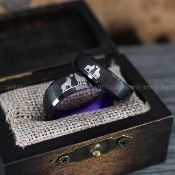 IMG_1262 Howling Wolves Ring, Wolf Ring, Black Ring, Black Tungsten Ring, Wolves Ring, Wolf Howl Ring, Black Wedding Band