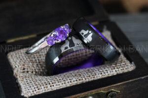 Howling Wolves Ring, Wolf Ring, Couple Wedding Rings, Couple Rings, Wolves Ring, Wolf Howl Ring, Black Wedding Bands, Matching Wedding Rings