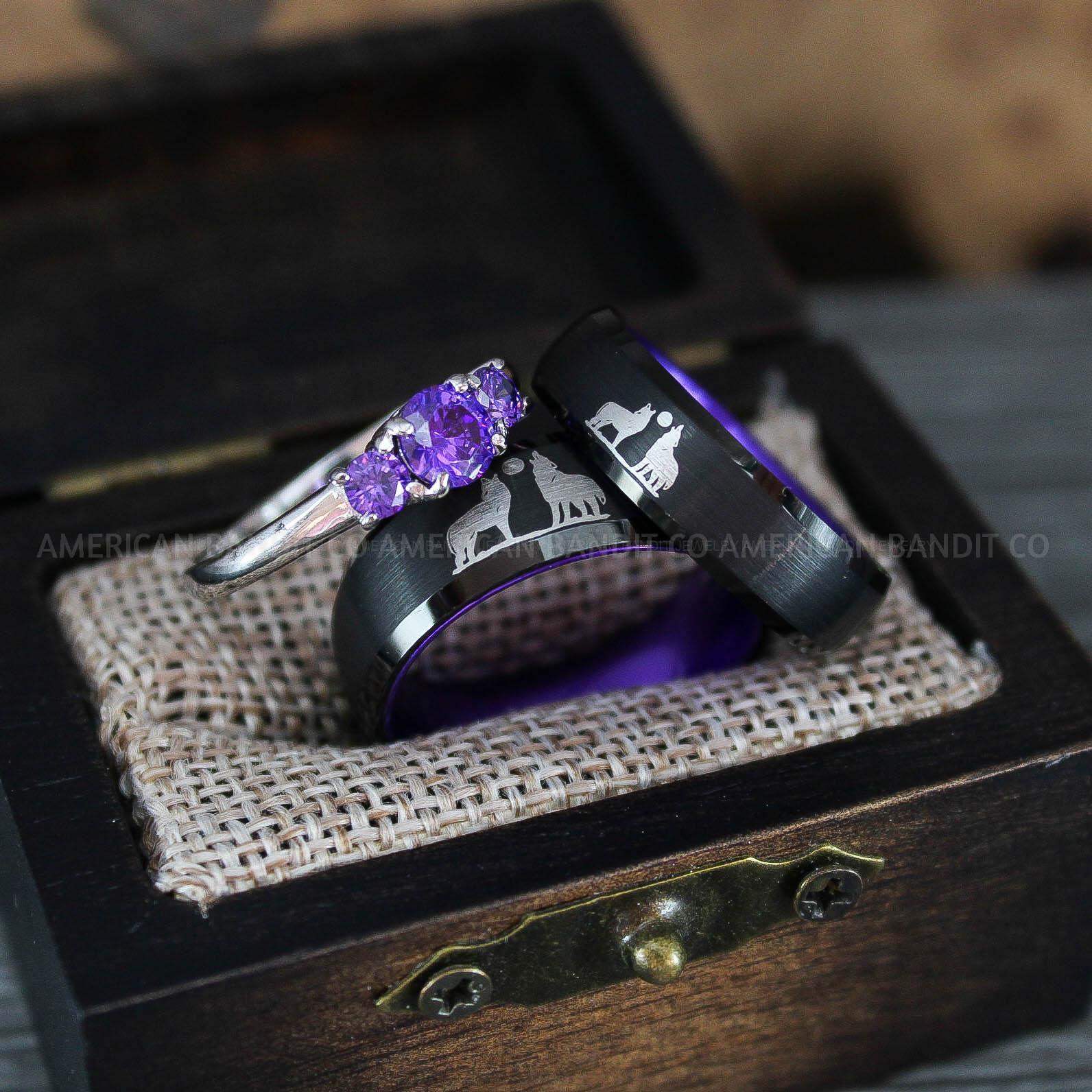 IMG_1263 Howling Wolves Ring, Wolf Ring, Couple Wedding Rings, Couple Rings, Wolves Ring, Wolf Howl Ring, Black Wedding Bands, Matching Wedding Rings - Image 1