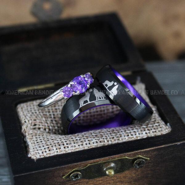 Howling Wolves Ring, Wolf Ring, Couple Wedding Rings, Couple Rings, Wolves Ring, Wolf Howl Ring, Black Wedding Bands, Matching Wedding Rings
