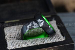 Howling Wolves Ring, Wolf Ring, Couple Wedding Rings, Couple Rings, Wolves Ring, Wolf Howl Ring, Black Wedding Bands, Matching Wedding Rings