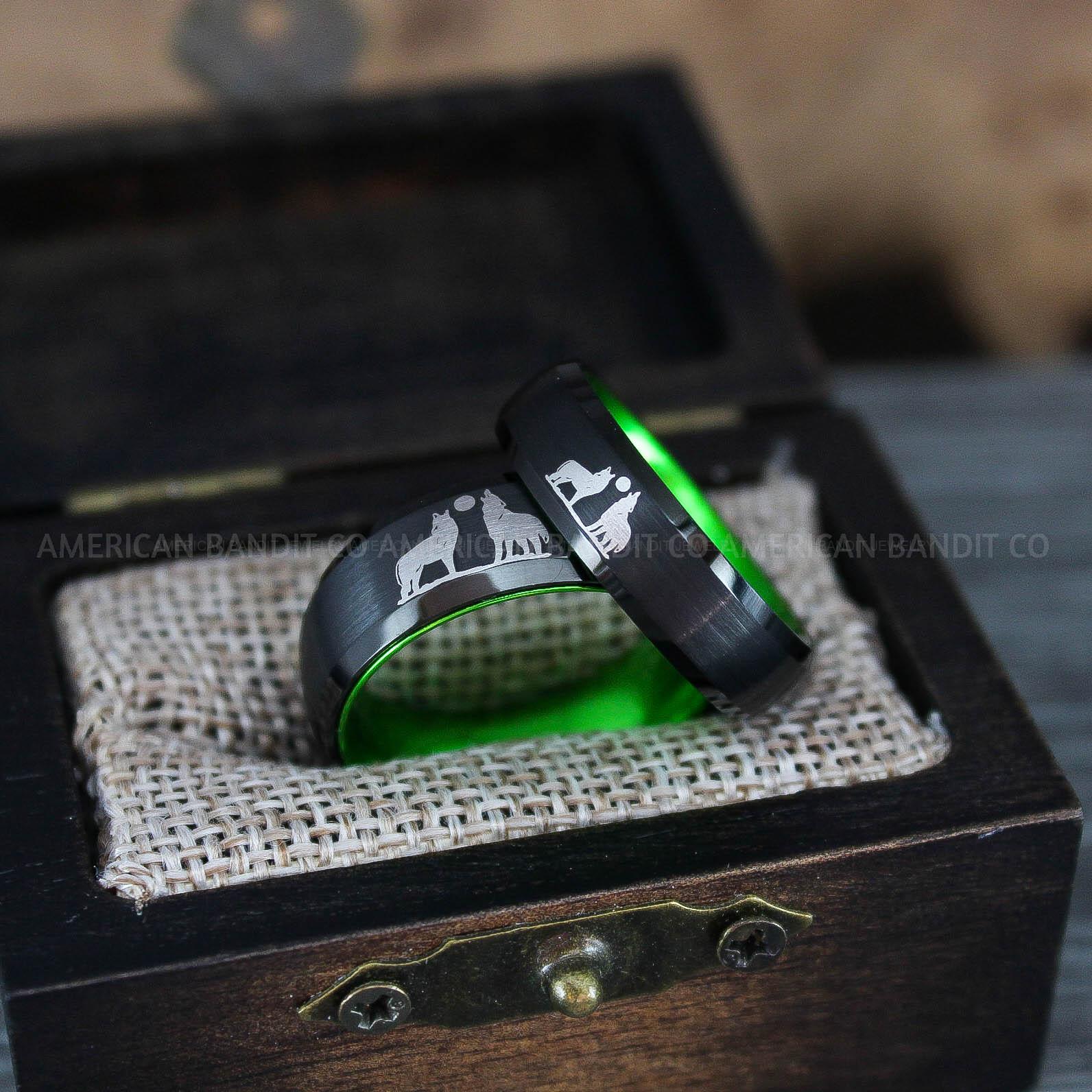 IMG_1267 Howling Wolves Ring, Wolf Ring, Couple Wedding Rings, Couple Rings, Wolves Ring, Wolf Howl Ring, Black Wedding Bands, Matching Wedding Rings - Image 1