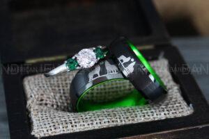 Howling Wolves Ring, Wolf Ring, Couple Wedding Rings, Couple Rings, Wolves Ring, Wolf Howl Ring, Black Wedding Bands, Matching Wedding Rings