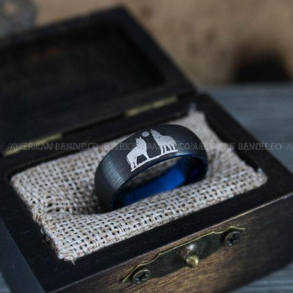 IMG_1269 Howling Wolves Ring, Wolf Ring, Black Ring, Black Tungsten Ring, Wolves Ring, Wolf Howl Ring, Black Wedding Band