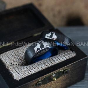 IMG_1270 Howling Wolves Ring, Wolf Ring, Couple Wedding Rings, Couple Rings, Wolves Ring, Wolf Howl Ring, Black Wedding Bands, Matching Wedding Rings