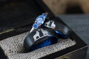 Howling Wolves Ring, Wolf Ring, Couple Wedding Rings, Couple Rings, Wolves Ring, Wolf Howl Ring, Black Wedding Bands, Matching Wedding Rings