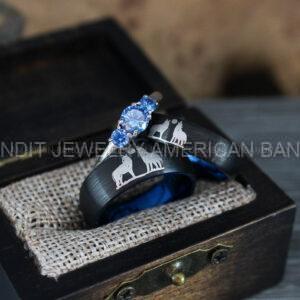 Howling Wolves Ring, Wolf Ring, Couple Wedding Rings, Couple Rings, Wolves Ring, Wolf Howl Ring, Black Wedding Bands, Matching Wedding Rings