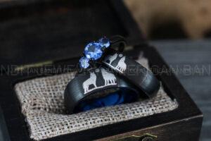 Howling Wolves Ring, Wolf Ring, Couple Wedding Rings, Couple Rings, Wolves Ring, Wolf Howl Ring, Black Wedding Bands, Matching Wedding Rings