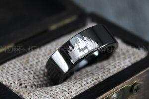 Moose Hunting Ring, Moose Tracks Wedding, Moose Hunting Jewelry, Black Tungsten Ring, Black Wedding Band, Hunting Jewelry, Moose Tracks Wedding Ring