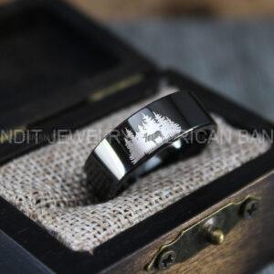IMG_1390 Moose Hunting Ring, Moose Tracks Wedding, Moose Hunting Jewelry, Black Tungsten Ring, Black Wedding Band, Hunting Jewelry, Moose Tracks Wedding Ring