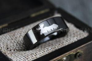 Moose Hunting Ring, Moose Tracks Wedding, Moose Hunting Jewelry, Black Tungsten Ring, Black Wedding Band, Hunting Jewelry, Moose Tracks Wedding Ring