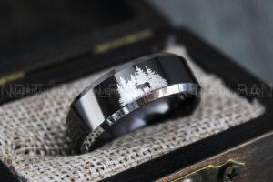 Moose Hunting Ring, Moose Tracks Wedding, Moose Hunting Jewelry, Black Tungsten Ring, Black Wedding Band, Hunting Jewelry, Moose Tracks Wedding Ring