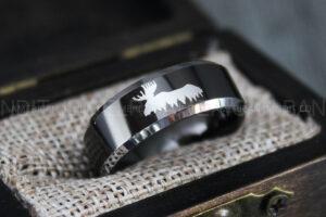Moose Hunting Ring, Moose Tracks Wedding, Moose Hunting Jewelry, Black Tungsten Ring, Black Wedding Band, Hunting Jewelry, Moose Tracks Wedding Ring
