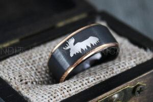 Moose Hunting Ring, Moose Tracks Wedding, Moose Hunting Jewelry, Black Tungsten Ring, Black Wedding Band, Hunting Jewelry, Moose Tracks Wedding Ring