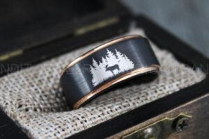 Moose Hunting Ring, Moose Tracks Wedding, Moose Hunting Jewelry, Black Tungsten Ring, Black Wedding Band, Hunting Jewelry, Moose Tracks Wedding Ring