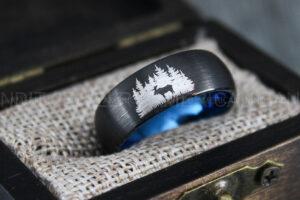 Moose Hunting Ring, Moose Tracks Wedding, Moose Hunting Jewelry, Black Tungsten Ring, Black Wedding Band, Hunting Jewelry, Moose Tracks Wedding Ring