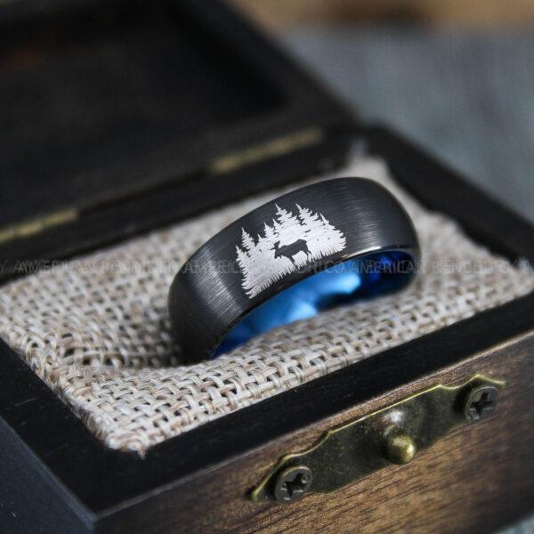 Moose Hunting Ring, Moose Tracks Wedding, Moose Hunting Jewelry, Black Tungsten Ring, Black Wedding Band, Hunting Jewelry, Moose Tracks Wedding Ring