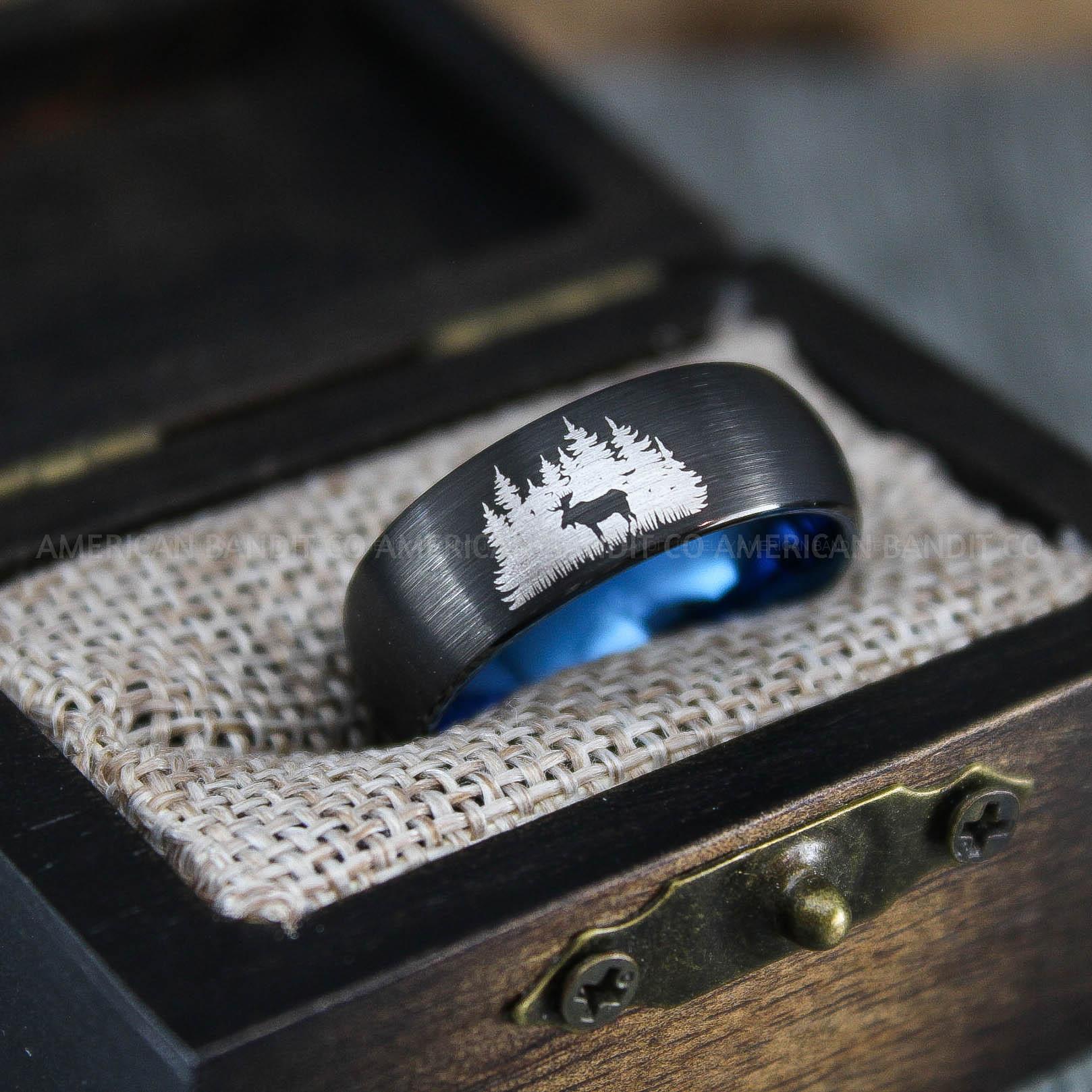 IMG_1396 Moose Hunting Ring, Moose Tracks Wedding, Moose Hunting Jewelry, Black Tungsten Ring, Black Wedding Band, Hunting Jewelry, Moose Tracks Wedding Ring - Image 1