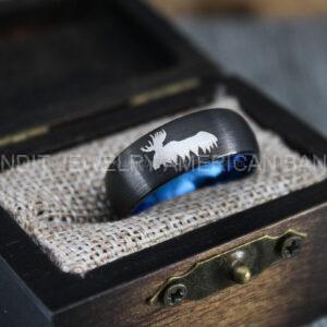 IMG_1397 Moose Hunting Ring, Moose Tracks Wedding, Moose Hunting Jewelry, Black Tungsten Ring, Black Wedding Band, Hunting Jewelry, Moose Tracks Wedding Ring