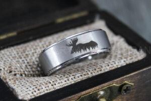 Moose Hunting Ring, Moose Tracks Wedding, Moose Hunting Jewelry, Silver Tungsten Ring, Silver Wedding Band, Hunting Jewelry, Moose Tracks Wedding Ring