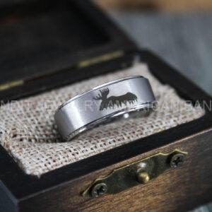 Moose Hunting Ring, Moose Tracks Wedding, Moose Hunting Jewelry, Silver Tungsten Ring, Silver Wedding Band, Hunting Jewelry, Moose Tracks Wedding Ring