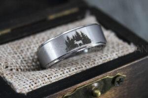 Moose Hunting Ring, Moose Tracks Wedding, Moose Hunting Jewelry, Silver Tungsten Ring, Silver Wedding Band, Hunting Jewelry, Moose Tracks Wedding Ring