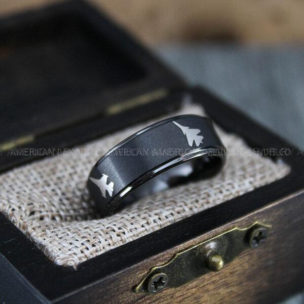 Fighter Aircraft Ring, Army Ring, Military Ring, Airforce Ring, Military Jewelry, Black Wedding Band, His Wedding Band, Fighter Jet Wedding